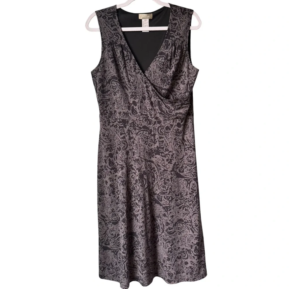 The Territory Ahead Sleeveless Surplice Gray Batik Print Boho Dress Size‎ 12